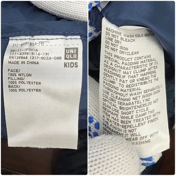 Uniqlo Puffer Jacket Youth Kids Boys 7-8 Navy Blue Lightweight Full Zip Hooded - Picture 8 of 9